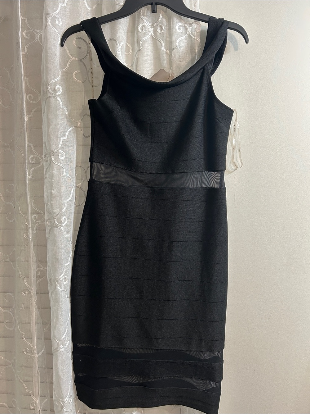 Black Mesh-Inset Bodycon Mini Dress